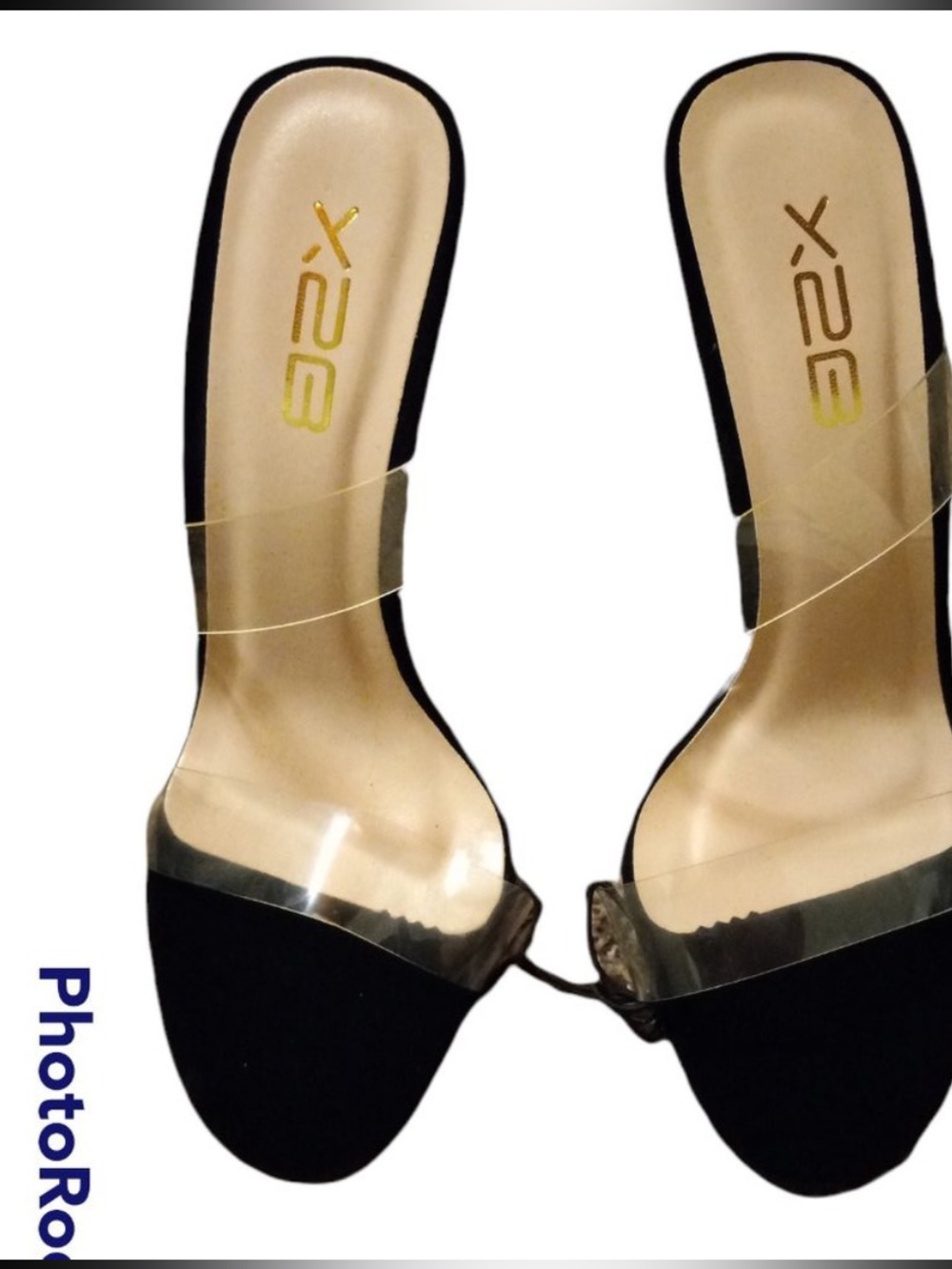X-28 Clear Strap Black Heel Sandals